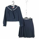 セーラー服 スカート ネクタイ 上下3点セット トンボ 冬物 白1本線 女子 学生服 北海道江別第一中学 紺 制服 中古 ランクB NA0714