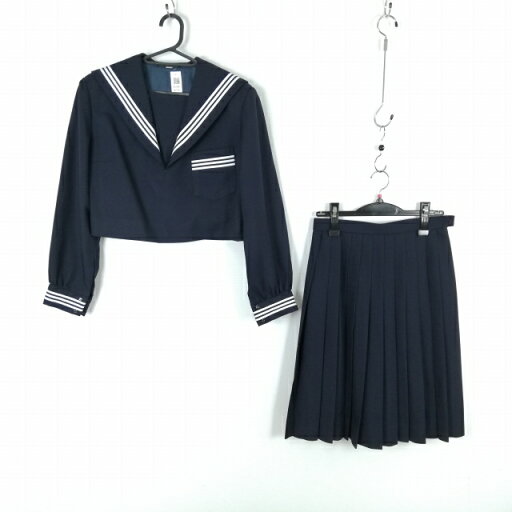 セーラー服 スカート 上下2点セット 冬物 白3本線 女子 学生服 中学 高校 紺 制服 中古 ランクC NA1882 セーラー服 スカート 上下2点セット 冬物 白3本線 女子 学生服 中学 高校 紺 制服 中古 ランクC NA1882