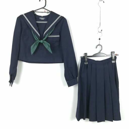 セーラー服 スカート スカーフ 上下3点セット 冬物 白2本線 女子 学生服 中学 高校 紺 制服 中古 ランクC NA2049 セーラー服 スカート スカーフ 上下3点セット 冬物 白2本線 女子 学生服 中学 高校 紺 制服 中古 ランクC NA2049
