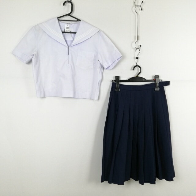 セーラー服 スカート 上下2点セット 大きいサイズ 夏物 白2本線 女子 学生服 中学 高校 白 制服 中古 ランクC NA7559