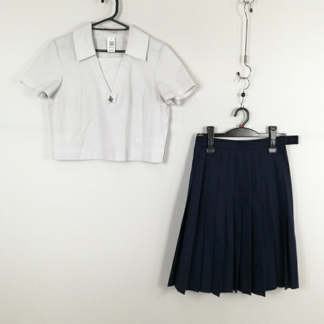 セーラー服 スカート 上下2点セット 夏物 女子 学生服 佐賀北高校 白 制服 中古 ランクC NA7582