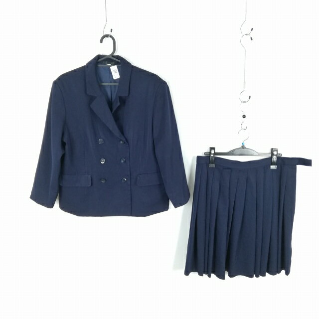 ブレザー スカート 上下2点セット 大きいサイズ 冬物 女子 学生服 中学 高校 紺 制服 中古 ランクC NA7774