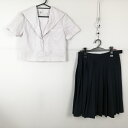 セーラー服 スカート 上下2点セット 夏物 白2本線 女子 学生服 中学 高校 白 制服 中古 ランクC NA7782