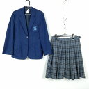 ブレザー チェックスカート 上下2点セット 165A 大きいサイズ 冬物 女子 学生服 中学 高校 花紺 制服 中古 ランクC NA8134