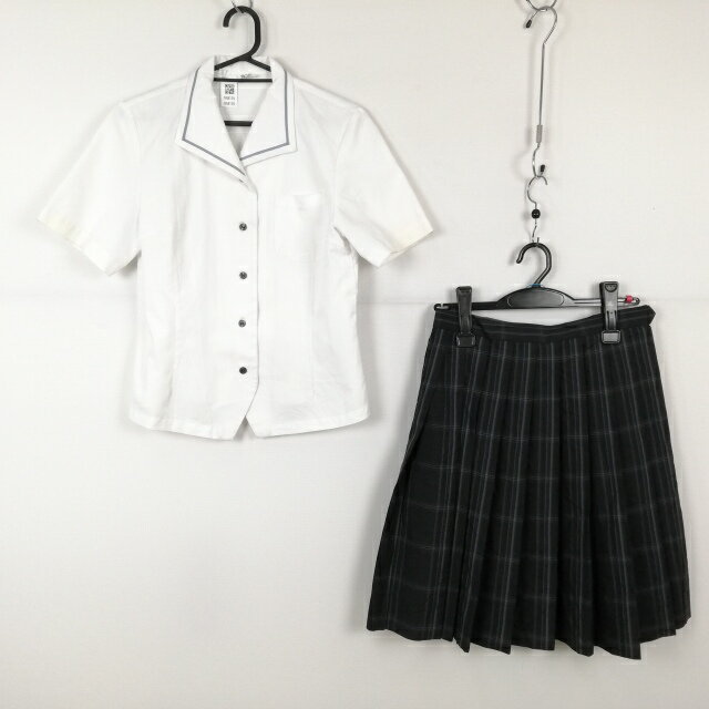ブラウス チェックスカート 上下2点セット M 富士ヨット 夏物 女子 学生服 宮崎南高校 白 制服 中古 ランクC NA8139