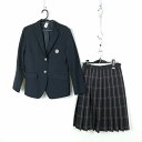 ブレザー チェックスカート 上下2点セット L トンボ 冬物 女子 学生服 大阪柴島高校 紺 制服 中古 ランクC EY0646