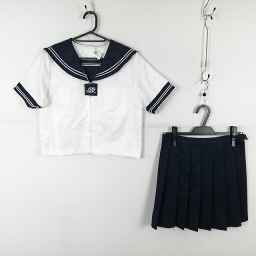 コスプレ セーラー服 ミニスカート 上下2点セット L 白2本線 女子 学生服 中学 高校 白 制服 中古 GM1757 コスプレ セーラー服 ミニスカート 上下2点セット L 白2本線 女子 学生服 中学 高校 白 制服 中古 GM1757