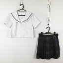 コスプレ セーラー服 ミニスカート 上下2点セット M 青グレー各1本線 女子 学生服 中学 高校 白 制服 中古 GM1770