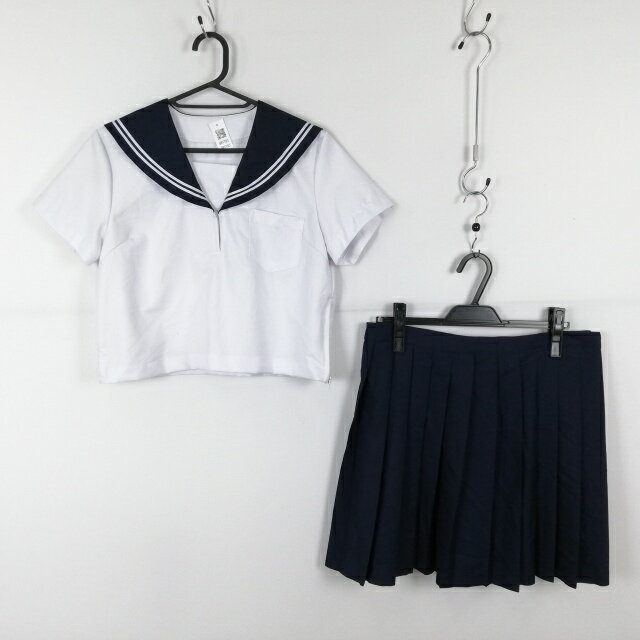 コスプレ セーラー服 ミニスカート 上下2点セット M 白2本線 女子 学生服 中学 高校 白 制服 中古 GM1783