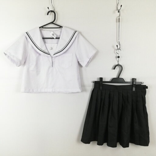コスプレ セーラー服 ミニスカート 上下2点セット M 青グレー各1本線女子 学生服 中学 高校 白 制服 中古 GM1971 コスプレ セーラー服 ミニスカート 上下2点セット M 青グレー各1本線女子 学生服 中学 高校 白 制服 中古 GM1971