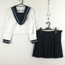 コスプレ セーラー服 ミニスカート 上下2点セット グレー水色各1本線1本線 女子 学生服 中学 高校 白 制服 中古 GM1987
