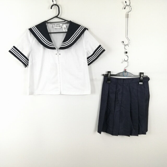 コスプレ セーラー服 ミニスカート 上下2点セット L 大きいサイズ 白3本線 女子 学生服 中学 高校 白 制服 中古 GM1995