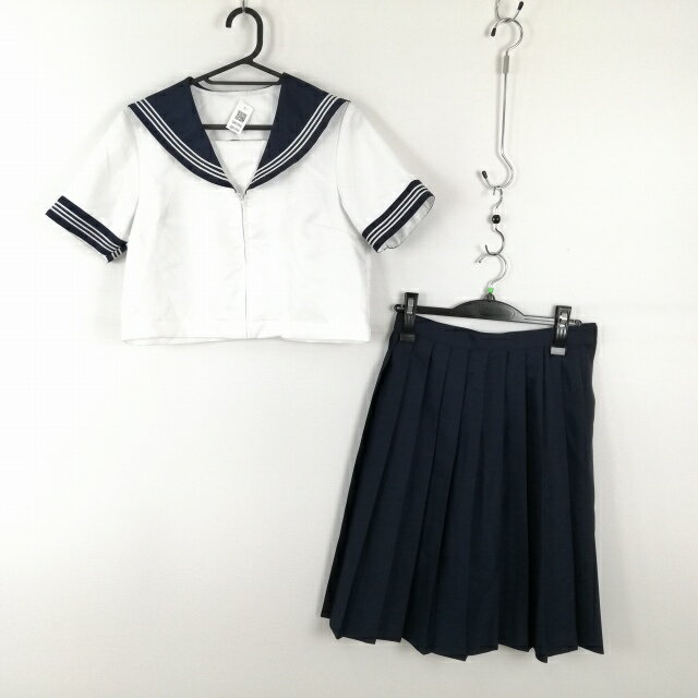 コスプレ セーラー服 スカート 上下2点セット M 白3本線 女子 学生服 中学 高校 白 制服 中古 GM1996