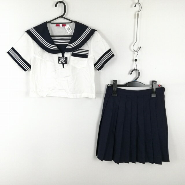 コスプレ セーラー服 ミニスカート 上下2点セット M 白3本線 女子 学生服 中学 高校 白 制服 中古 GM2006