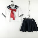 コスプレ セーラー服 マイクロミニスカート リボン 上下3点セット 大きいサイズ 白3本線 女子 学生服 中学 高校 白 制服 中古 GM2007