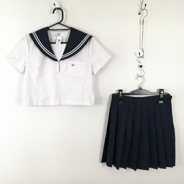 コスプレ セーラー服 ミニスカート 上下2点セット S 白2本線 女子 学生服 中学 高校 白 制服 中古 GM2017