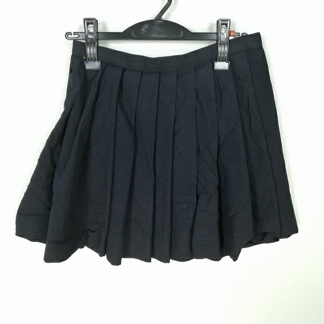 スクールスカート 冬物 w60-丈39 紺 中学 高校 マイクロミニ プリーツ 学生服 制服 女子 中古 HK1478