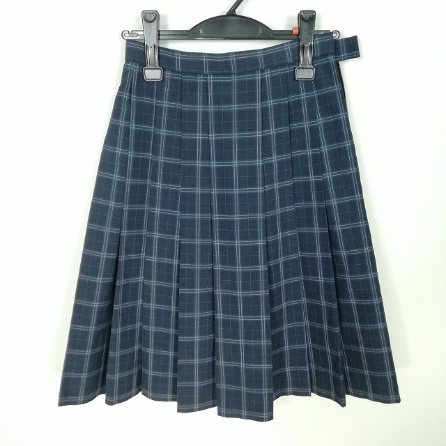 スクールスカート 夏物 w60-丈59 チェック 中学 高校 プリーツ 学生服 制服 女子 中古 HK6092
