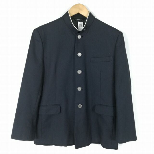 学生服 学ラン 165A 男子 トンボ 上着 丸洗い可 ウール混 学校指定制服 ラウンドカラー ストライプ 中古 ランクC JJ5188
