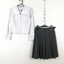セーラー服 スカート 上下2点セット L 大きいサイズ 中間服 女子 学生服 中学 高校 白 制服 中古 ランクC NA8573