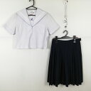 セーラー服 スカート 上下2点セット 大きいサイズ 夏物 白3本線 女子 学生服 兵庫飾磨東中学 白 制服 中古 ランクC NA8608