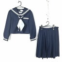 セーラー服 スカート スカーフ 上下3点セット 165A カンコー 冬物 白3本線 女子 学生服 中学 高校 紺 制服 中古 ランクC EY1039
