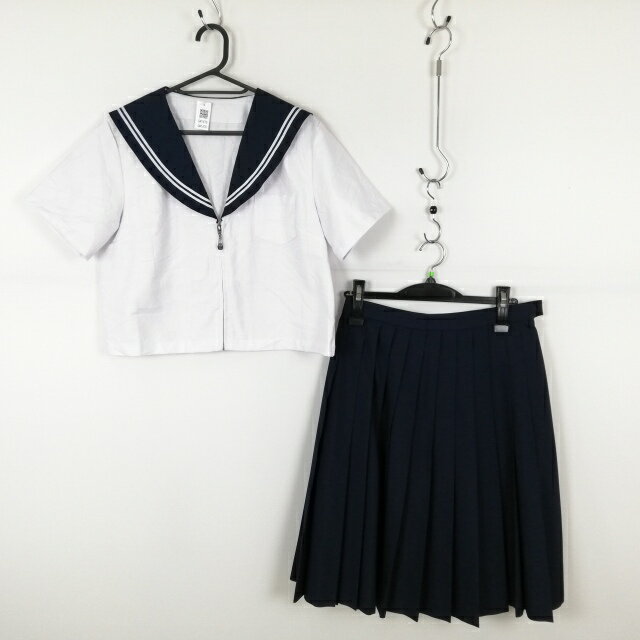 コスプレ セーラー服 スカート 上下2点セット XL 白2本線 女子 学生服 中学 高校 白 制服 中古 GM1470