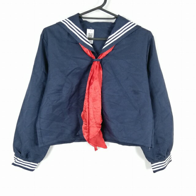 コスプレ セーラー服 スカーフ 上着 白3本線 女子 学生服 中学 高校 紺 制服 中古 GM1596