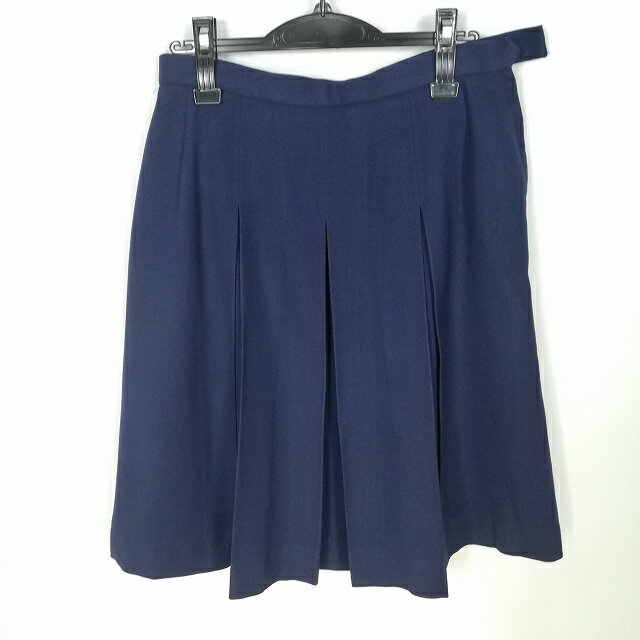 スクールスカート 大きいサイズ 冬物 w72-丈59 紺 中学 高校 プリーツ 学生服 制服 女子 中古 HK4724