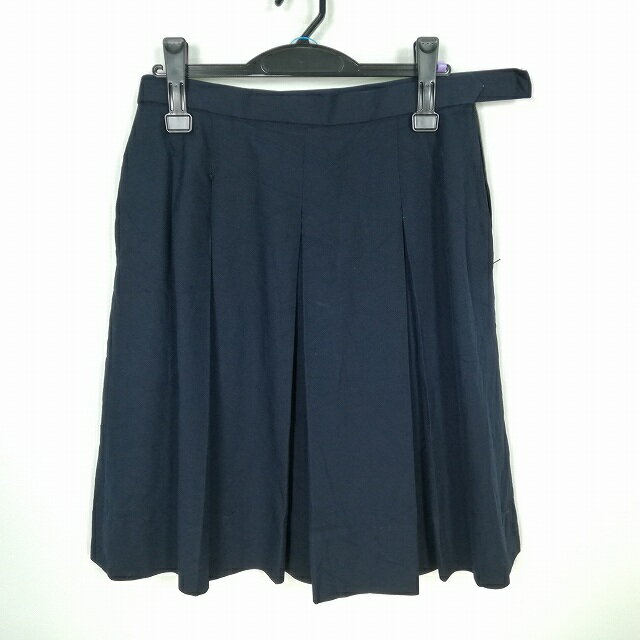 スクールスカート 大きいサイズ 冬物 w75-丈56 紺 中学 高校 プリーツ 学生服 制服 女子 中古 HK5435