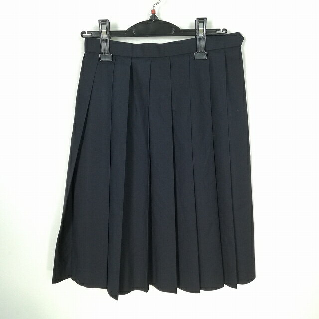 スクールスカート 冬物 w63-丈59 紺 中学 高校 プリーツ 学生服 制服 女子 中古 HK5437