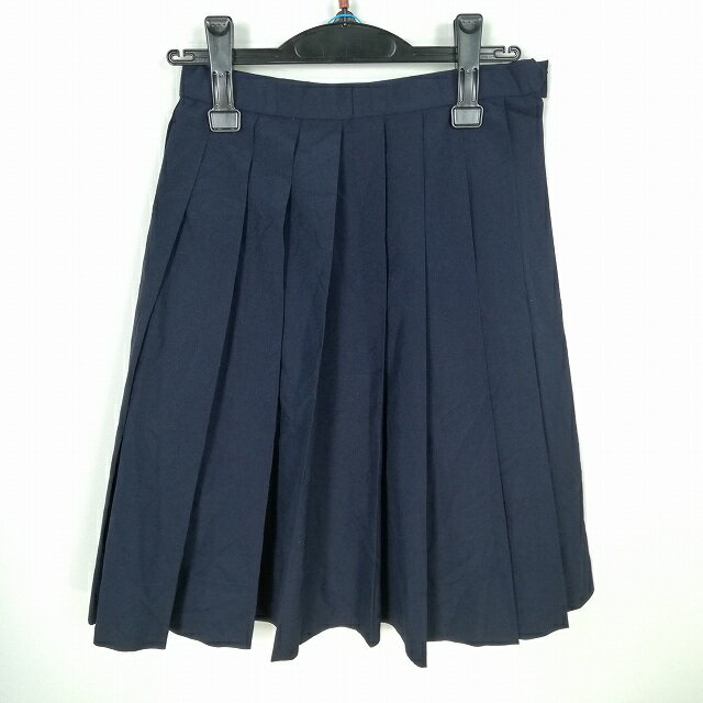 スクールスカート 夏物 w60-丈56 紺 中学 高校 プリーツ 学生服 制服 女子 中古 HK5439