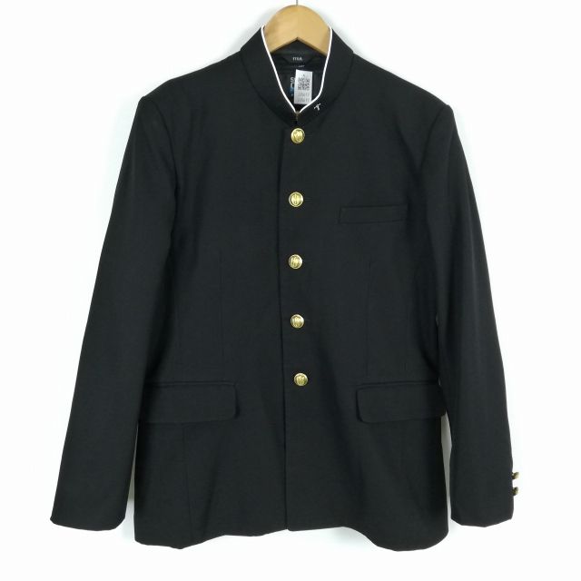 学生服 学ラン 170A 男子 富士ヨット 上着 ウール混 標準型学生服 ラウンドカラー カシドス 黒 中古 ランクC a3 JJ5617