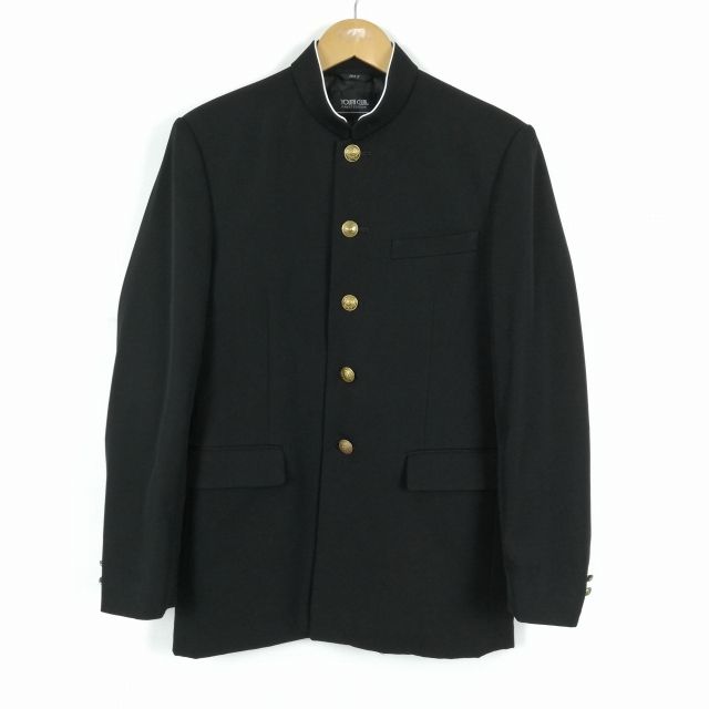 学生服 学ラン 165Y 男子 上着 ウール混 ラウンドカラー カシドス 黒 中古 ランクB a3 JJ5627