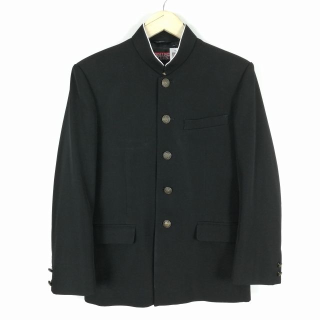 学生服 学ラン 160A 男子 上着 ウール混 ラウンドカラー カシドス 黒 中古 ランクC a3 JJ5946