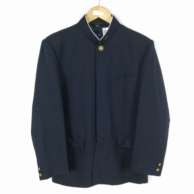 学生服 学ラン 175A 男子 富士ヨット 上着 ウール混 神奈川小田原高校 学校指定制服 ラウンドカラー 紺 中古 ランクC a3 JJ5949