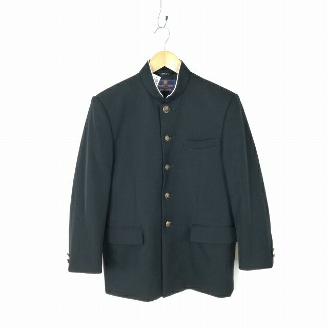 学生服 学ラン 160A 男子 上着 ウール混 ラウンドカラー カシドス 黒 中古 ランクC a3 JJ6223