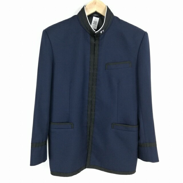 学生服 学ラン 160A 男子 上着 丸洗い可 ウール混 海軍型学生服 ラウンドカラー サージ 花紺 中古 ランクC a3 JJ6999