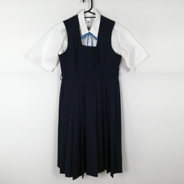 ジャンパースカート 紐タイ 155A バスト86 ウエスト72 冬物 女子 学生服 中学 高校 紺 制服 中古 ランクB NA4962