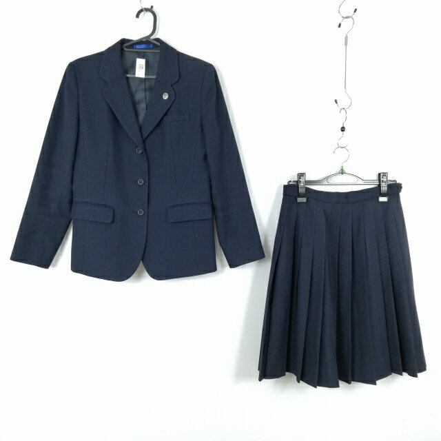 ブレザー スカート 上下2点セット M 冬物 女子 学生服 徳島城北高校 紺 制服 中古 ランクC NA9586