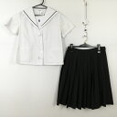 セーラー服 スカート 上下2点セット L 夏物 青1本線 女子 学生服 岡山瀬戸高校 白 制服 中古 ランクC EY2002