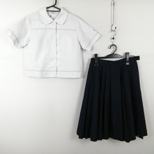 ブラウス スカート 上下2点セット M 大きいサイズ 夏物 女子 学生服 鹿児島西紫原中学 白 制服 中古 ランクC EY2384 ブラウス スカート 上下2点セット M 大きいサイズ 夏物 女子 学生服 鹿児島西紫原中学 白 制服 中古 ランクC EY2384