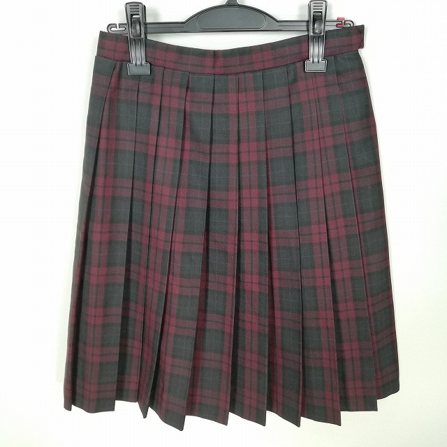 スクールスカート 冬物 w63-丈57 チェック 中学 高校 プリーツ 学生服 制服 女子 中古 HK6106