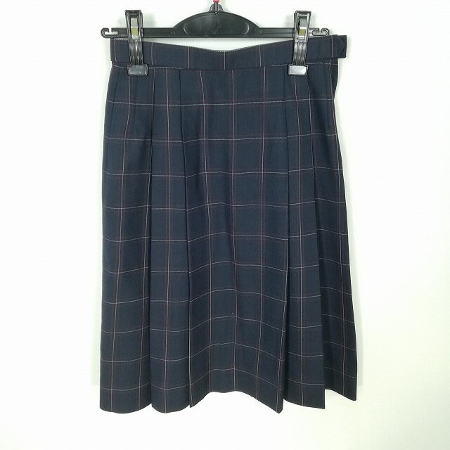 スクールスカート 冬物 w63-丈57 チェック 中学 高校 プリーツ 学生服 制服 女子 中古 HK6120