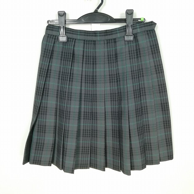 スクールスカート 冬物 w66-丈50 チェック 中学 高校 プリーツ 学生服 制服 女子 中古 HK6164