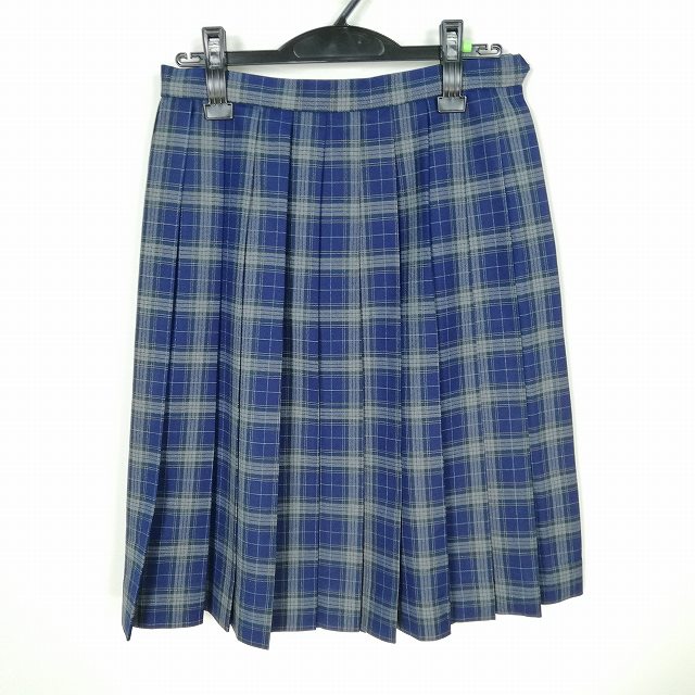 スクールスカート 冬物 w66-丈59 チェック 中学 高校 プリーツ 学生服 制服 女子 中古 HK6178