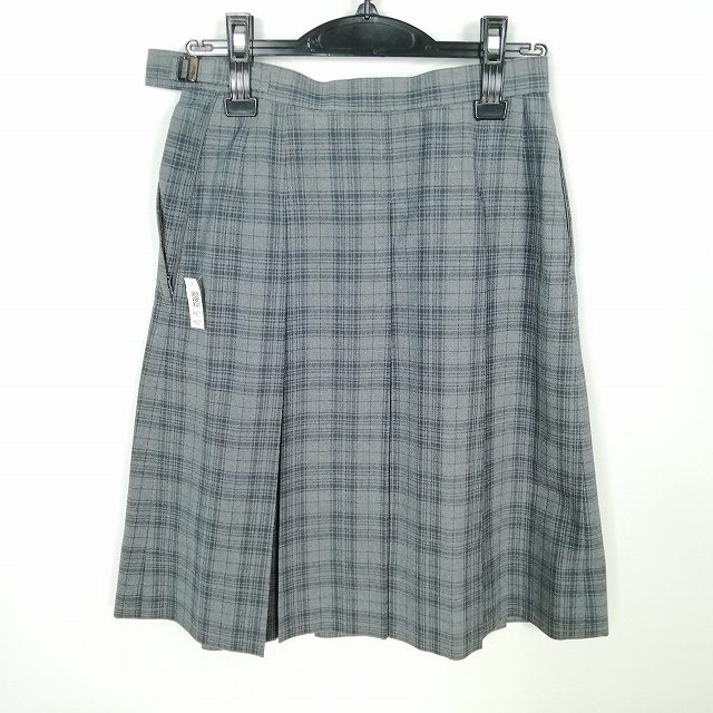 スクールスカート 夏物 w63-丈57 チェック 中学 高校 プリーツ 学生服 制服 女子 中古 HK6211
