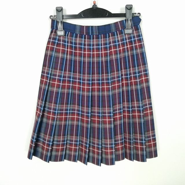 スクールスカート 夏物 w57-丈54 チェック 中学 高校 プリーツ 学生服 制服 女子 中古 HK6212