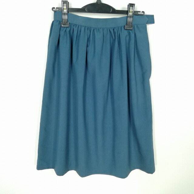 スクールスカート 夏物 w63-丈60 緑 中学 高校 プリーツ 学生服 制服 女子 中古 HK6235