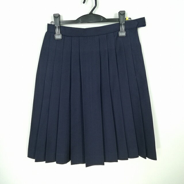 スクールスカート 冬物 w69-丈59 紺 中学 高校 プリーツ 学生服 制服 女子 中古 HK6267